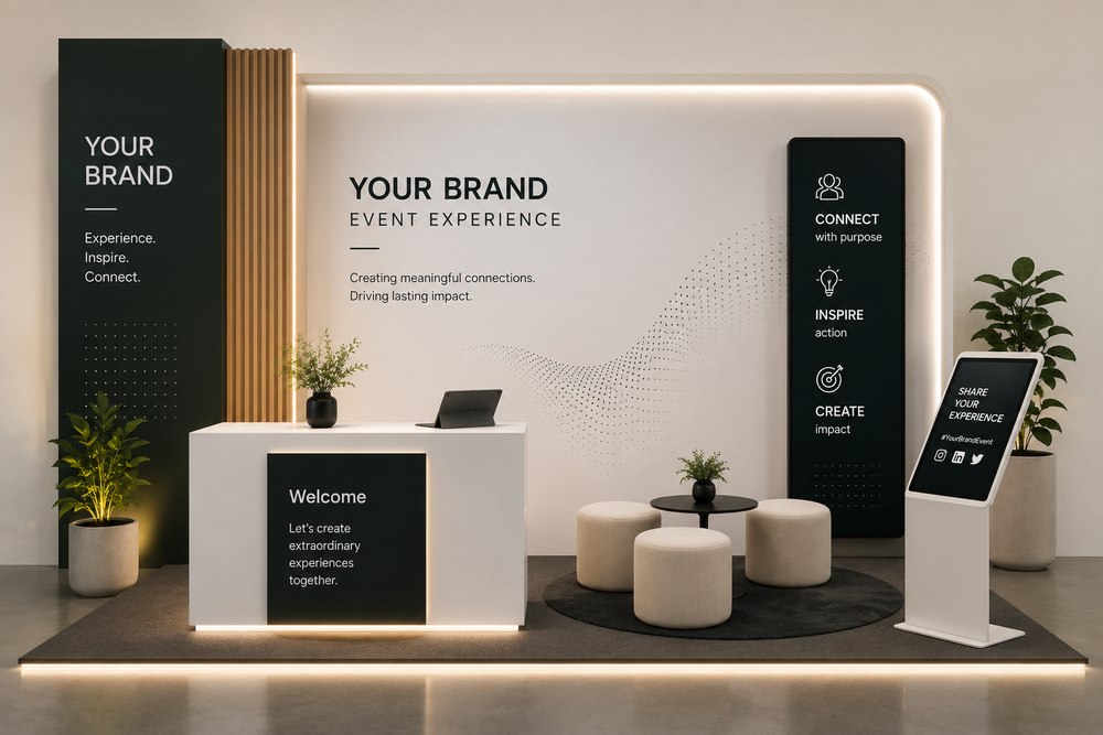 Concept render — branded welcome and lounge area